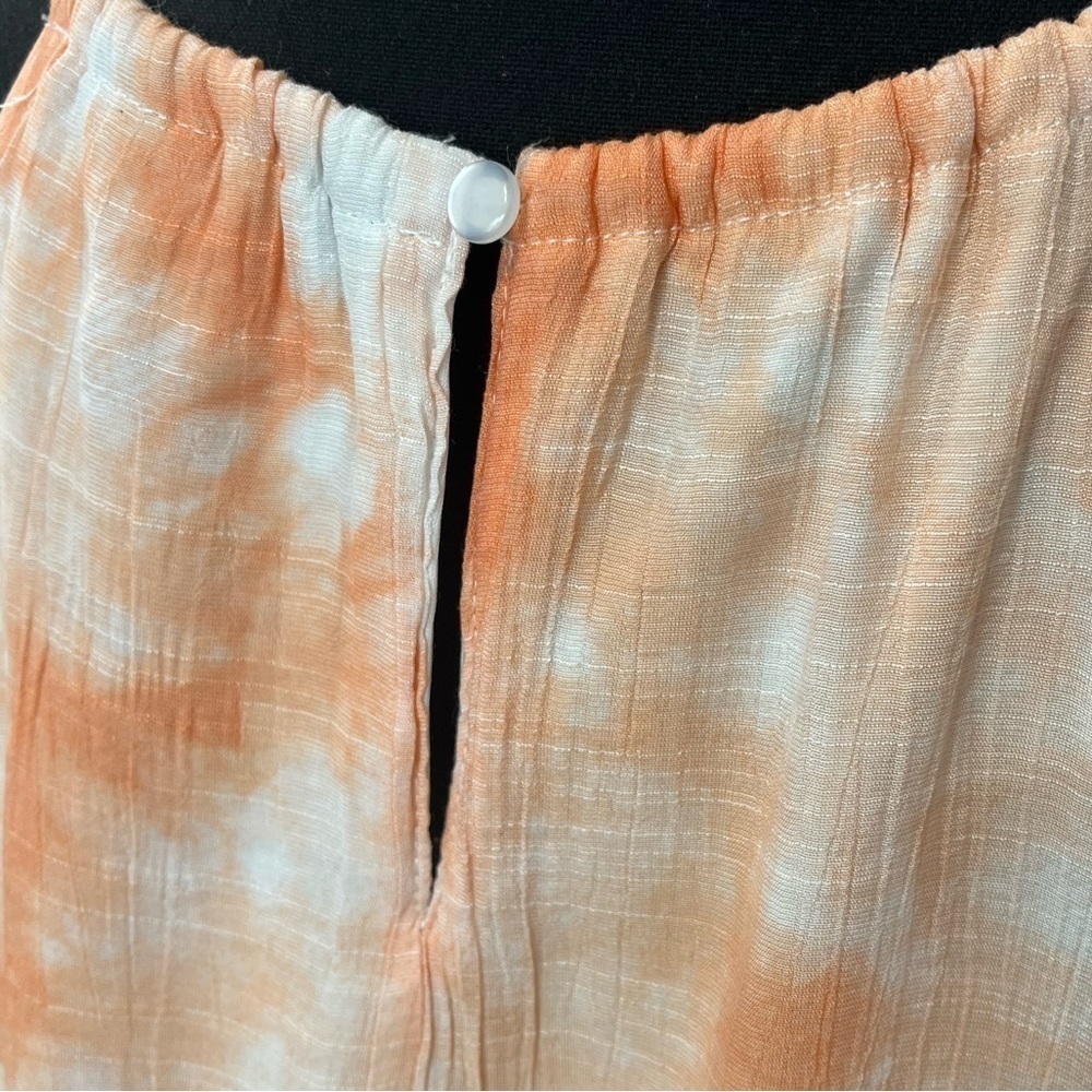 Mlle Gabrielle tie dye tangerine/white tiered bejeweled neck airy flowy lined. L - Picture 4 of 7